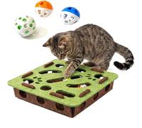 Cat Scratch Puzzle Enrichment Box, Boîte d'enrichissement de fichier d'ongles de Chat en Bois Massif Lisse avec 3 Boules Jingle, Cat Nail File Box Alternative sans Stress aux tondeuses et broye Green
