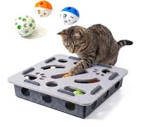 Cat Scratch Puzzle Enrichment Box, Boîte d'enrichissement de fichier d'ongles de Chat en Bois Massif Lisse avec 3 Boules Jingle, Cat Nail File Box Alternative sans Stress aux tondeuses et broyeu Gray