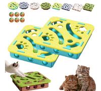 Cat Scratch Puzzle Enrichment Box, Cat Nail File Enrichment Box, Interactive Felt Maze Toy with Bell and 3 Track Balls for Indoor Cats, Mental Stimulation for Scratch & Hunt Fun (Yellow Square,2 Pcs)