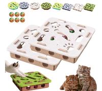 Cat Scratch Puzzle Enrichment Box, Cat Nail File Enrichment Box, Interactive Felt Maze Toy with Bell and 3 Track Balls for Indoor Cats, Mental Stimulation for Scratch & Hunt Fun (Beige Square,2 Pcs)