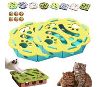 Cat Scratch Puzzle Enrichment Box, Cat Nail File Enrichment Box, Interactive Felt Maze Toy with Bell and 3 Track Balls for Indoor Cats, Mental Stimulation for Scratch & Hunt Fun (Yellow Flower,2 Pcs)
