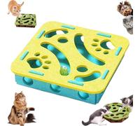 Cat Scratch Puzzle Enrichment Box, Cat Nail File Enrichment Box, Interactive Nail File Scratch with 3 Bell Balls (Random Color), for Indoor Cats Scratching and Hunting (Yellow,Square)