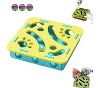 Cat Scratch Puzzle Enrichment Box, Cat Nail File Enrichment Box with Bell Ball for Indoor Cats Self Play, Self Play Fun Exercise (Blue and Yellow)