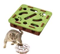 Cat Scratch Puzzle Enrichment Box, Cat Nail File Scratcher with Bell, Interactive Maze Box for Indoor Cats, Mental Stimulation & Fun (Green Brown,Square)