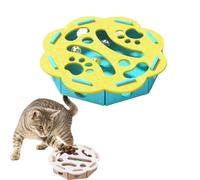Cat Scratch Puzzle Enrichment Box, Cat Nail File Scratcher with Bell, Interactive Maze Box for Indoor Cats, Mental Stimulation & Fun (Blue Yellow,Round)