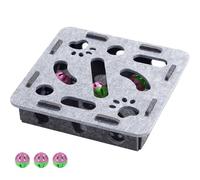 Cat Scratch Puzzle Enrichment Box - Felt Maze Interactive Toy Nail File with 3 Bell Balls, for Indoor Cats Self Play, Stimulates Kitten Energy & Hunting Instincts (Square Grey)
