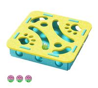 Cat Scratch Puzzle Enrichment Box - Felt Maze Interactive Toy Nail File with 3 Bell Balls, for Indoor Cats Self Play, Stimulates Kitten Energy & Hunting Instincts (Square Yellow)
