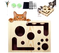 Cat Scratch Puzzle Enrichment Box, Nail File Stress Free Alternative to Clippers and Grinders, Cat Nail File Box With Bell, Wooden Toy Box Sandpaper Inside for Scratching & Indoor Enrichment (B)