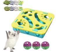 Cat Scratch Puzzle Enrichment Box, Puzzle Felt Maze Box Cat Toys for Indoor Cats Self Play, Pet Maze and Boxes Game with 3 Bell Balls, Interactive Nail File Scratch (Yellow,Square)