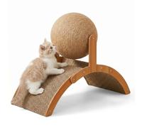 Cat Scratching Ball on Stand, Mess-Free Dual-Action Sisal Scratcher with 360° Rotating Ball, Solid Wood Arch Bridge & Play Tunnel for Indoor Cats, Furniture Protector (S:13.8" x 5.9" x 10.2")