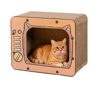 Cat Scratching House - Rétro TV Design Hideaway Box, Corrugated Cardboard Claw Sharpeners, Indoor Interactive Playing Grounds, Furniture Safeguards Installation for Kittens Small Pets Bunnies