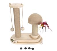 Cat Scratching Post Interactive, Tall Kitten Scratcher with Teasing Wand 2 Layer Ball Track, Indoor Cats Wooden Hemp (Oval Mushroom Turntable)