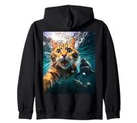 Cat Selfie During Shark Chase Funny Underwater Graphic Sweat à Capuche