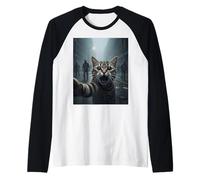 Cat Selfie Escape from Zombi Funny for Kids Teens Adult Manche Raglan