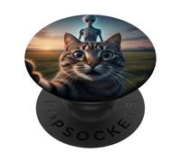 Cat Selfie with Alien on The Back Funny for Kids Teens Adult PopSockets PopGrip Adhésif