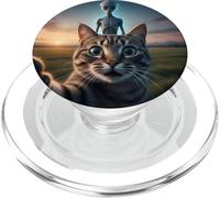 Cat Selfie with Alien on The Back Funny for Kids Teens Adult PopSockets PopGrip pour MagSafe