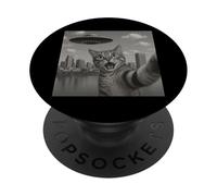 Cat Selfie With Alien UFO Shirt Denver Cat UFO Invasion PopSockets PopGrip Adhésif