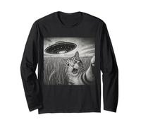 Cat Selfie With Alien UFO Shirt Funny Cat UFO Invasion Manche Longue