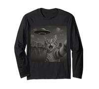 Cat Selfie With Alien UFO Shirt Orlando Cat UFO Invasion Manche Longue