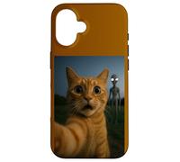 Cat Selfie with Alien with White Eyes Funny for Kids Adults Coque pour iPhone 16