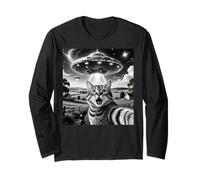 Cat Selfie with Aliens UFO Funny Cats Alien Abduction Manche Longue