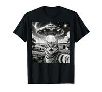 Cat Selfie with Aliens UFO Funny Cats Alien Abduction T-Shirt