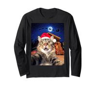 Cat Selfie with Santa, Reindeer, and Sleigh Funny Christmas Manche Longue