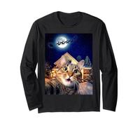 Cat Selfie with Santa, Reindeer, and Sleigh Funny Christmas Manche Longue
