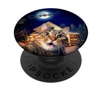 Cat Selfie with Santa, Reindeer, and Sleigh Funny Christmas PopSockets PopGrip Adhésif