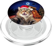 Cat Selfie with Santa, Reindeer, and Sleigh Funny Christmas PopSockets PopGrip pour MagSafe