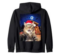 Cat Selfie with Santa, Reindeer, and Sleigh Funny Christmas Sweat à Capuche
