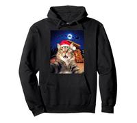 Cat Selfie with Santa, Reindeer, and Sleigh Funny Christmas Sweat à Capuche