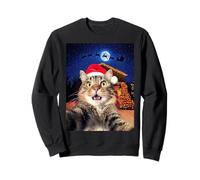 Cat Selfie with Santa, Reindeer, and Sleigh Funny Christmas Sweatshirt