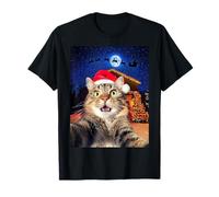 Cat Selfie with Santa, Reindeer, and Sleigh Funny Christmas T-Shirt