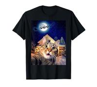 Cat Selfie with Santa, Reindeer, and Sleigh Funny Christmas T-Shirt