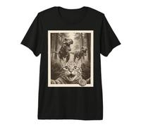 Cat Selfie with T-Rex Dinosaur Funny Cat T-Shirt Haut de Gamme