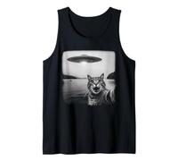 Cat Selfie with UFO Funny Black & White Graphic Vintage Débardeur
