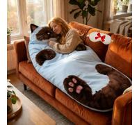 Cat Shaped Plush Sleeping Bag for Adults,Soft Plush Cat Envelope Sleeping Bag,Washable Warm Blanket for Camping, Sleepovers, Home Lounging, Indoor Rest
