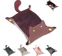 Cat-Shaped Tray Made of PU Leather, Cat Shape Foldable Leather Tray,Portable Folding Dice Rolling, for Like Phone, Wallet, Keys-Red