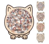 Cat-Shaped Wooden Puzzle, Challenging Irregular Puzzle, with Adorable Cats Outlines, Home Decor & Gift for Cat Lovers (Type B)