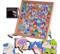 Cat Shaped Wooden Puzzle, DIY Wooden Cat Puzzle Frame, Puzzle Drawing Assembly All in One, HD Printed Pattern, Natural Wood Grain, Equipped Marker Pen (12color)