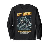 Cat Shark Terror from The Deeps Rétro Ocean Monster Horror Manche Longue