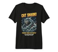 Cat Shark Terror from The Deeps Rétro Ocean Monster Horror T-Shirt Haut de Gamme
