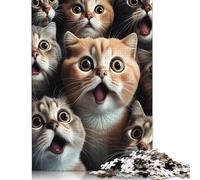 Cat Shocked Funny Puzzles 1000 Pièces Cadeau Unique Jeu Éducatif Challenge Toy À De Qualité Supérieure Peinture Art pour Adultes Enfants 1000pcs (38x26cm)