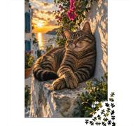 Cat Sleeping at Sunset by The Sea Plaque Métallique Rustique 38x26cm/1000pcs pour Le Salon, Cadeau De Noël pour Les Personnes Décorant Le Salon