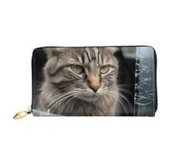 Cat Smashes Glass In Car Leather Wallets for Women Waterproof Zip Around Clutch Purse Large Credit Card Holder With Phone Holder Ladies Travel Coin Purse Black One Size Casual, Noir , Taille unique