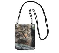 Cat Smashes Glass In Car Sac à main pour téléphone portable pour femme, pochette pour téléphone portable, étui portefeuille avec bandoulière noire pochette de voyage