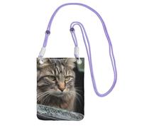 Cat Smashes Glass In Car Sac à main pour téléphone portable pour femme, pochette pour téléphone portable, étui portefeuille avec bandoulière violette, pochette de voyage