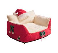 Cat Sofa, Festive Holiday Recliner With Santa Hat Design, Plush Pet Couch With Soft Padding, Comfortable Resting Spot Feature, Decorative Pet Furniture for Home Apartment Indoor Porch Balcony Play Are
