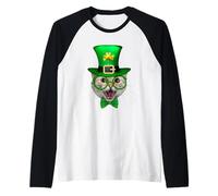 Cat St Patricks Day Leprechaun Costume Funny Shamrock Manche Raglan